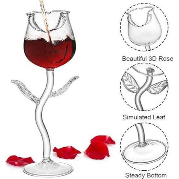 Rose-Shaped Red Wine Glasses Rose Shaped Red Wine Glass Goblet Wine SET OF 4 - Picture 2 of 3